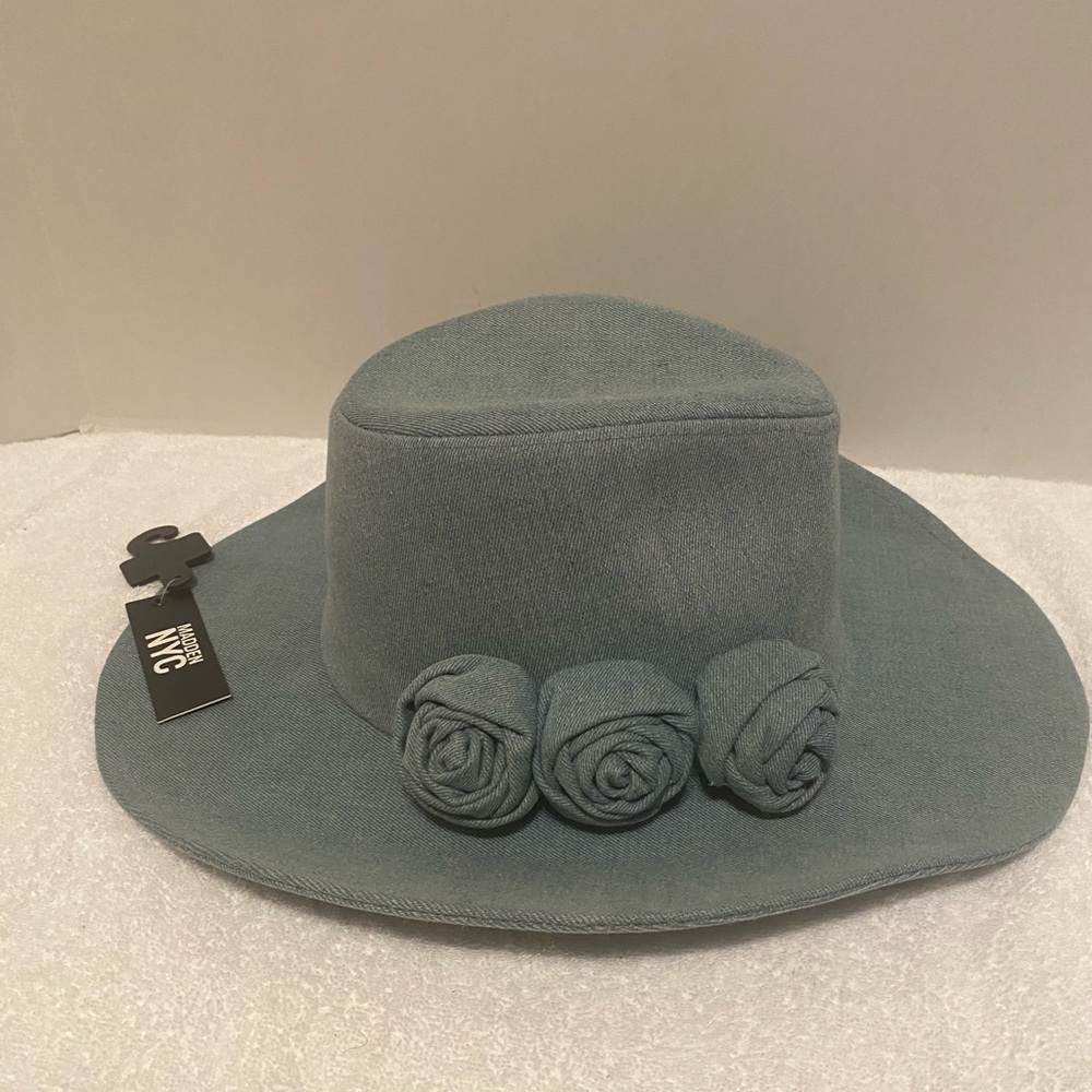 Chic Blue Women's Hat with Floral Accents
